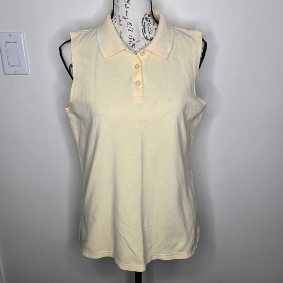 EDDIE BAUER Cream Yellow Sleeveless Polo Top Size M - Picture 1 of 5